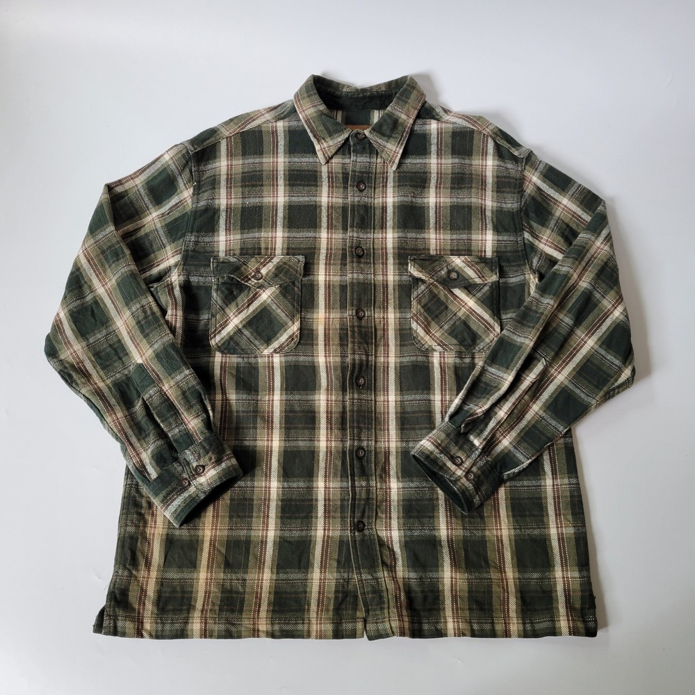 Vintage St Johns Bay Brawny Cotton  PlaidFlannel Shacket Corduroy Flip Cuff 90s